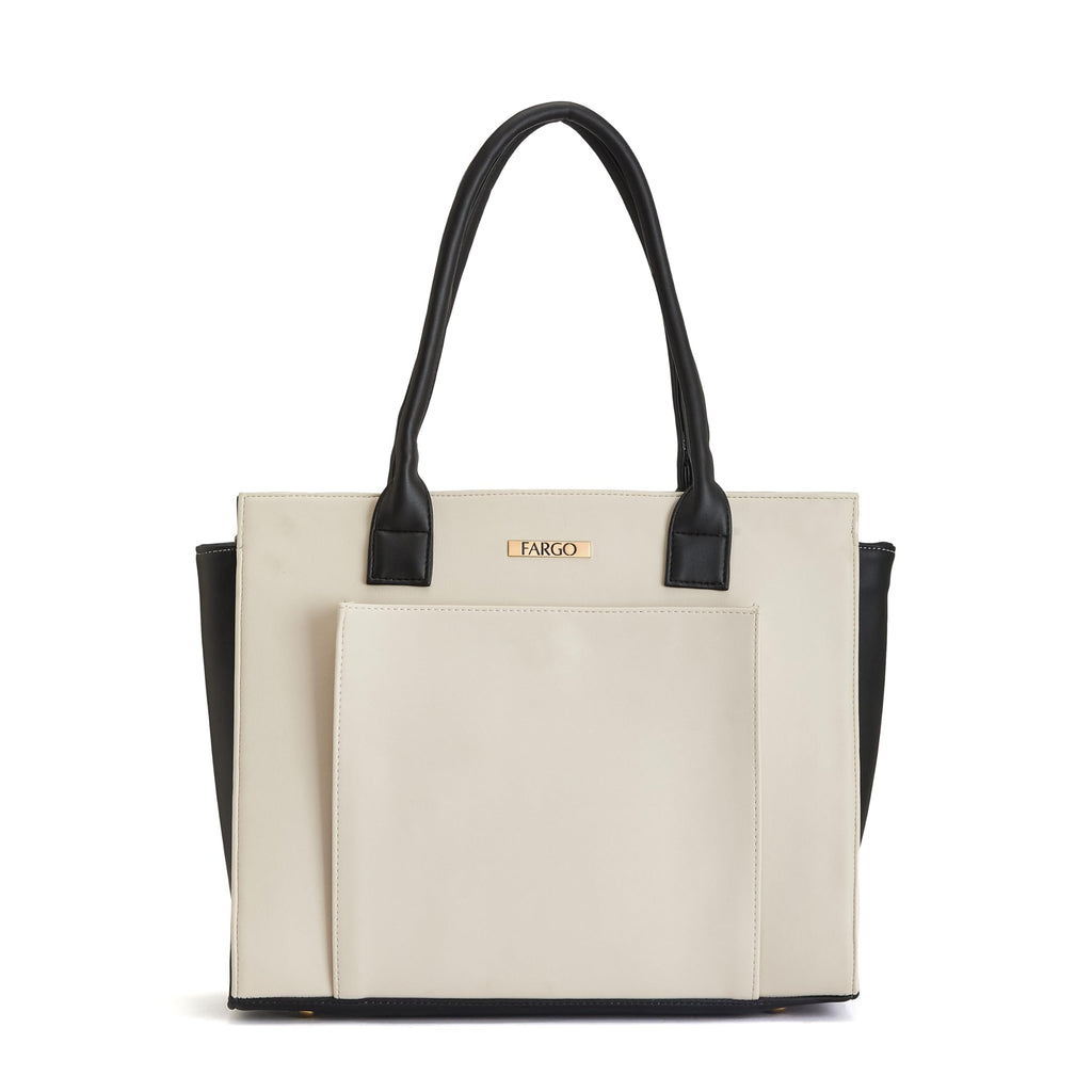Fargo Amara Vegan Leather Tote Bag for Women | Laptop Compartment, RFID Pockets, YKK Zipper, Large Office Handbag | Shoulder Bag for College & Daily Use | Made in India (Ivory)