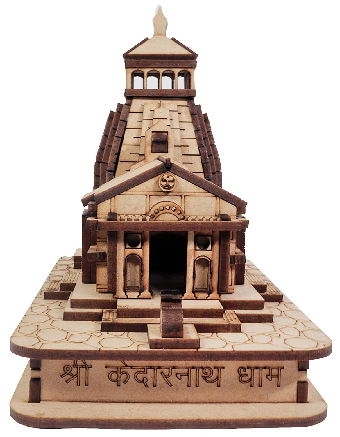 A&S Ventures Beautiful Wooden Miniature Off-White Shri Kedarnath Temple | Handcrafted Wooden Temple of Lord Shiva for Car Dashboard, Temple, Home Decor, Gifting