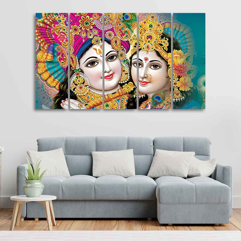 VIBECRAFTS Beautiful Radha Krishan Canvas Wall Painting Five Pieces For Home|Office|Living Room|Gift (PTVC5Pcs4_8582)
