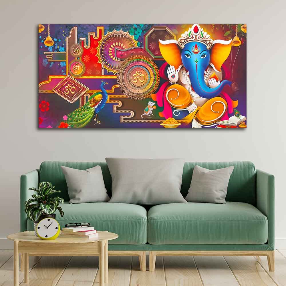 VIBECRAFTS Canvas Paintings for Living Room Drawing Room Spiritual Ganesha Canvas Wall Painting for Home|Office|Gift(PTVCH_2369NV)