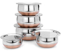 LIMETRO STEEL Stainless Steel Copper Bottom Cookware Set/Handi Set of 5 with Lids - (0.5 L, 0.75 L, 1 L, 1.5 L & 2 L)