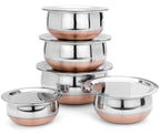 LIMETRO STEEL Stainless Steel Copper Bottom Cookware Set/Handi Set of 5 with Lids - (0.5 L, 0.75 L, 1 L, 1.5 L & 2 L)