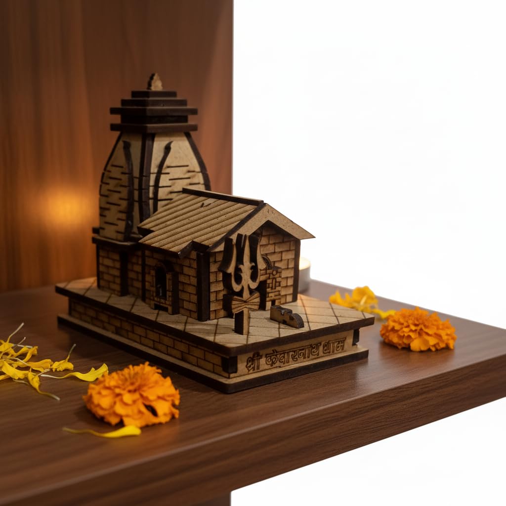 YOGMAYA Wooden 3D Kedarnath Temple Replica, Handcrafted Miniature Model, Religious Home Decor