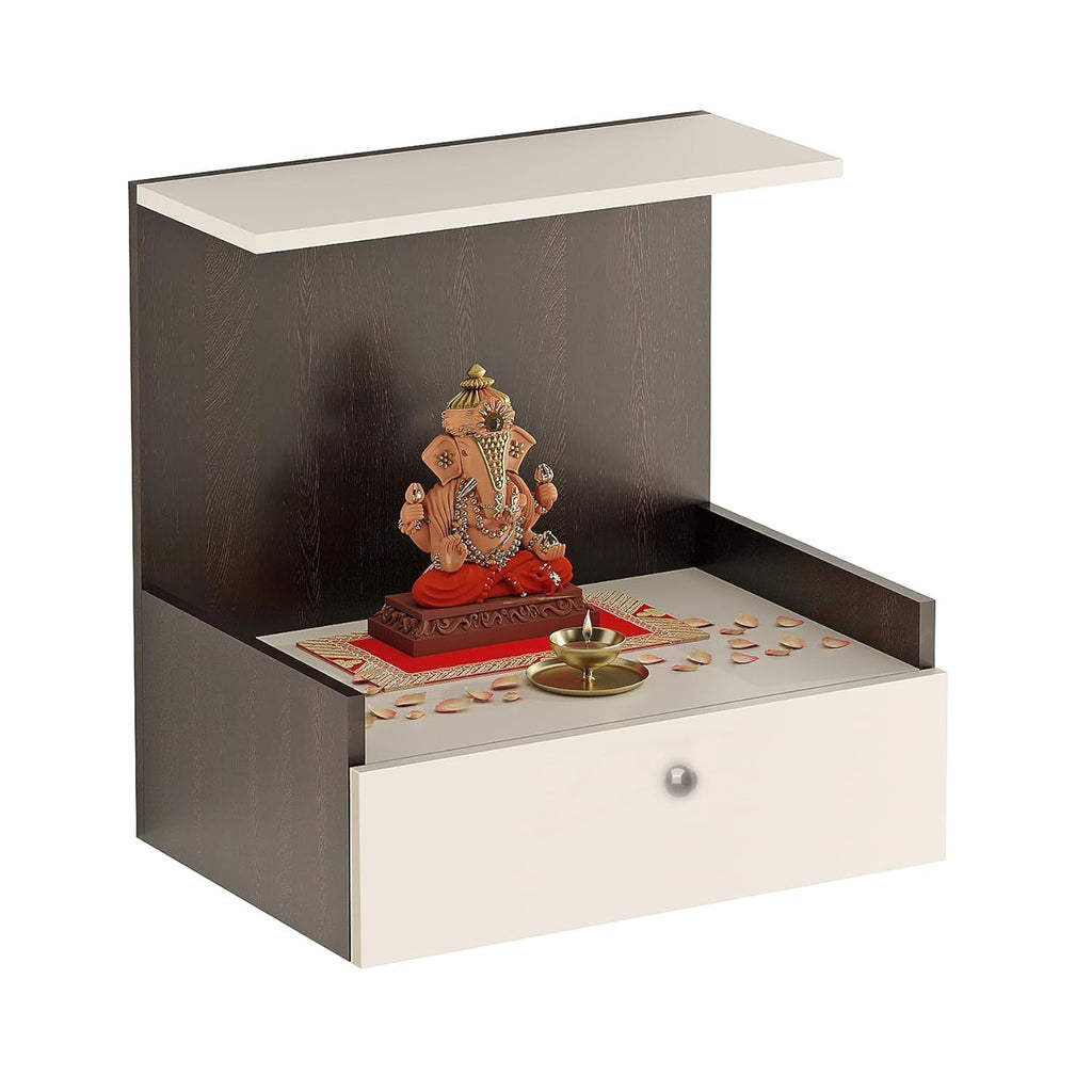 Anikaa Divine Wooden Temple Wall Hanging Temple Mount Puja Stand Pooja Shelf for Office & Home Decoration- (Wenge/White) D.I.Y