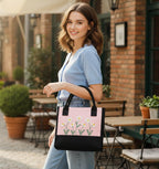 ECOCARRY Cotton Tote Bag For Woman Stylish | Embroidered Canvas Hand Bag With Floral Design | Latest Casual Shoulder Bag Zipper For College Girls, Office, Daily Use, Travel, Beach, Shopping (Pink)