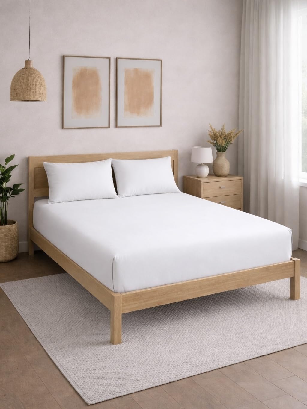 THE HOME STYLE Solid Cotton Feel Pillow Covers (18 x 28 inches, Set of 2 Pcs) | 300 TC | Super Soft & Smooth (PureCloud White)
