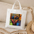 Adorvue Abstract Portrait African Art Printed Tote Bag Stylish Eco-Friendly Cotton Handbags, Canvas Bags for College, Shopping, Office, Travel, Grocery Runs, Beach Day and Casual Outings Pack of 2