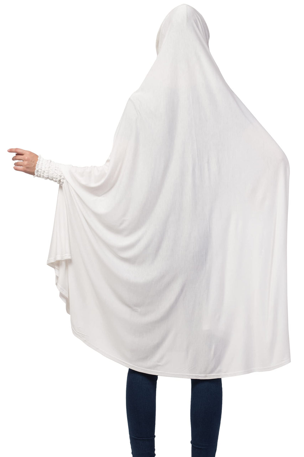 NAZNEEN Women's Full Coverage Khimar Hijab with Sleeves and Under Cap |Solid Pattern Cotton Set for Hajj, Umrah, and Prayer| Comfortable One-Size Head Cover (WHITE KHIMAR & complimentary HEAD BAND