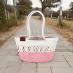BEAUTIFUL HOMMIES Attractive Hand Bag |large Tote Bag |Summer Bag | Bucket Bag | Basket Bag | Bamboo Tote | Beach Bags for Women|Boho Bag|Handbag |Jute Bag |Handmade Bag (PINK WHITE)