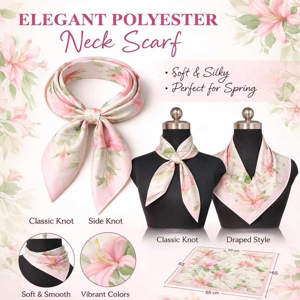AMN Trendzz Silk Scarf for Women, Stylish Satin Scarf 65×65 cm Square, Scarf for Women Elegant Head and Neck Accessory for Fashion, Travel and Gifting.