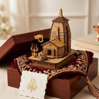Handcrafted Wooden Kedarnath Temple Model with Trishul – Miniature Lord Shiva Temple Showpiece for Home Décor, Pooja Room, Office Desk, Spiritual Gift & Souvenir Item (11.43 x 7.62 x 11.43 cm)