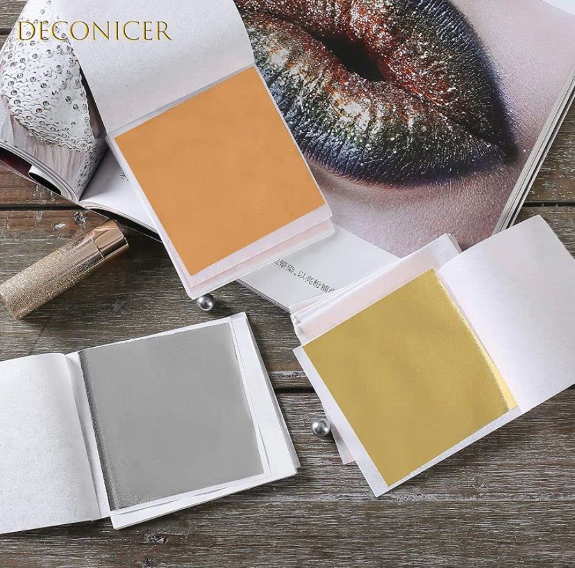 300 Imitaion Gold Leaf Sheets for Resin.3 Multi-Color Foil Sheet are Suitable for Art,Crafts,Resin,Painting. (3 Colour Gold+Silver+Copper Each Colour 100 Sheets)