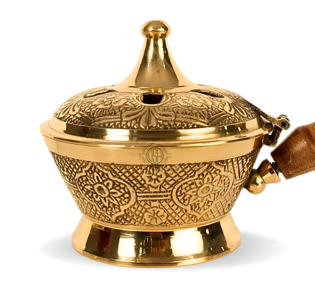 DSH Brass Dhuna Loban Burner Traditional Dhoop Dani for Home Purification, Pooja, Meditation, Aromatherapy & Home Decor. (Medium)