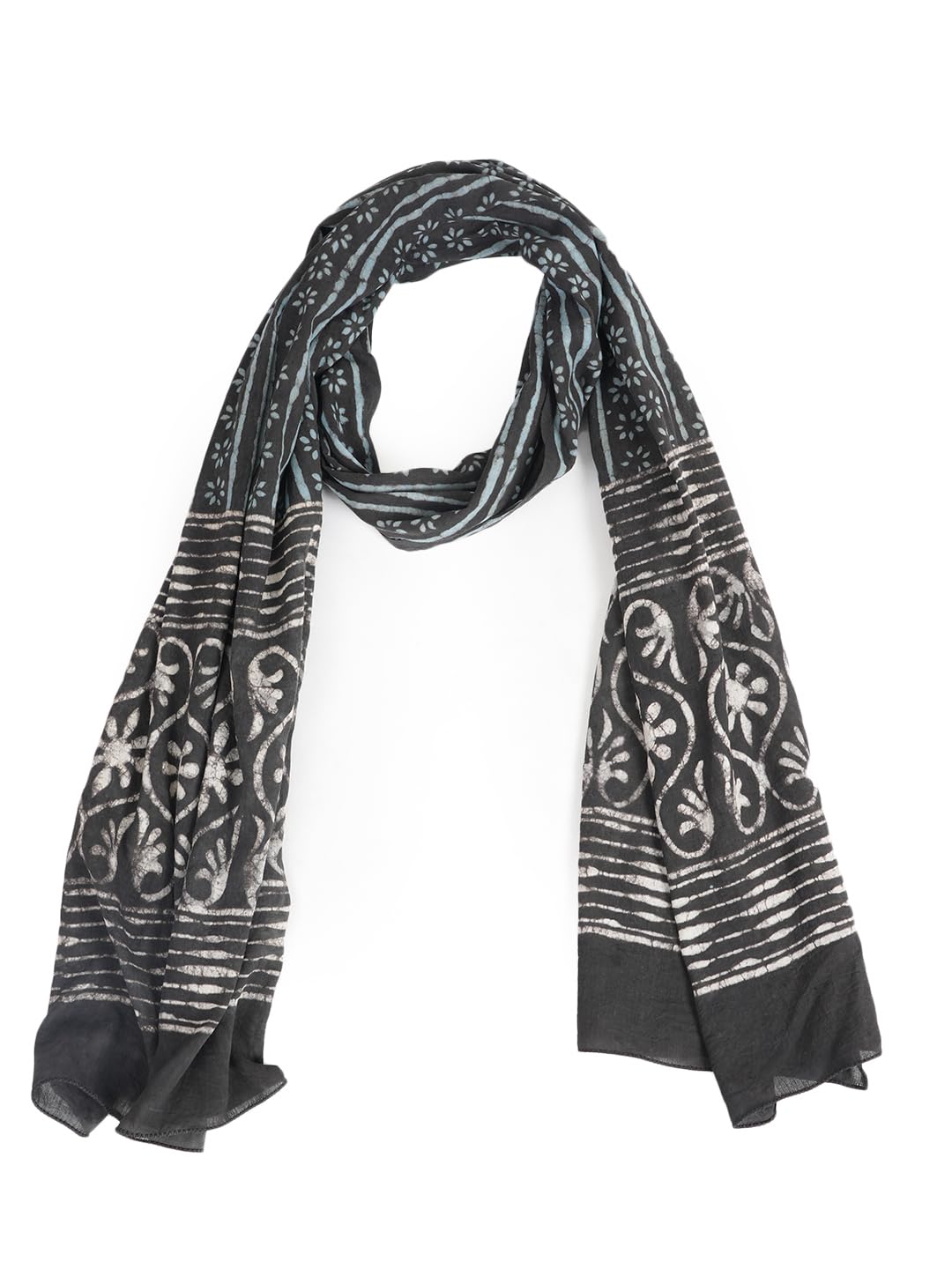RAI SAHAB Printed Cotton Scarf for Women, Lightweight Soft Scarves Stoles for Summer & Winter(ST-95BLK10)
