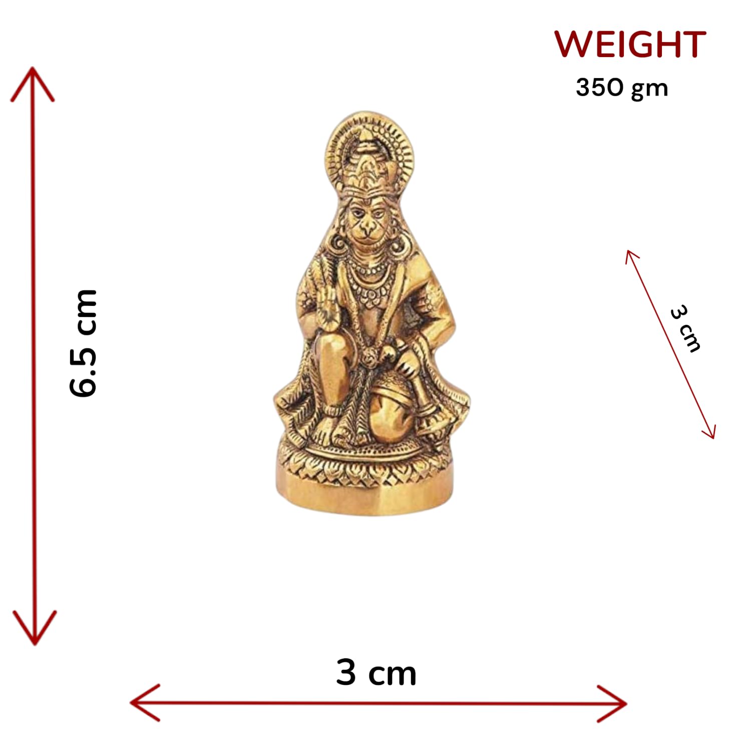 KridayKraft Metal Hanuman Ji Statue Sitting Idol Bajrangbali Murti Gift Article Decorative Showpiece, Gold Plated, 1 Piece.