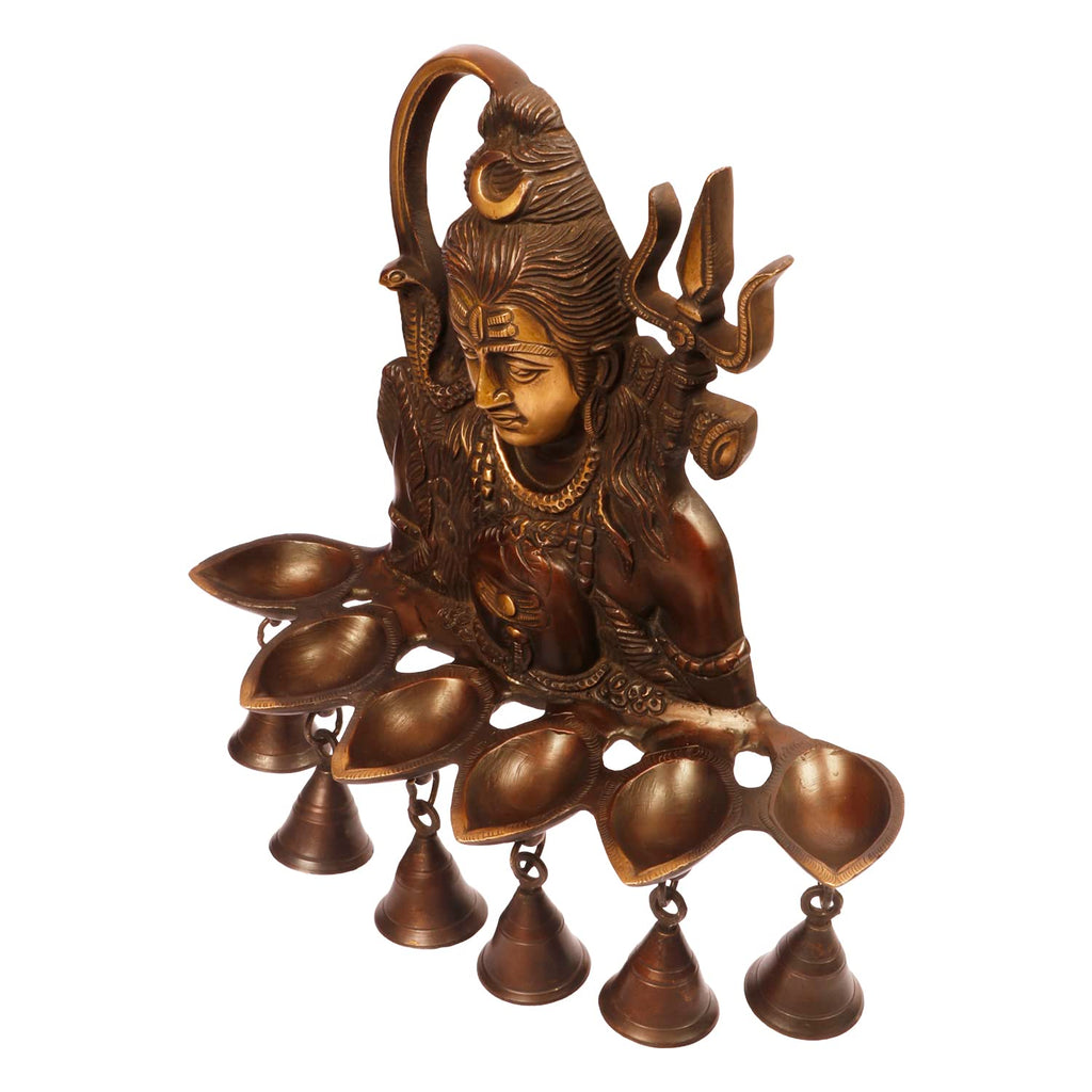 SVARUP Inch12 Inch Brass Shiva Statue with Diyas and Bells: Antique Bronze Dcor