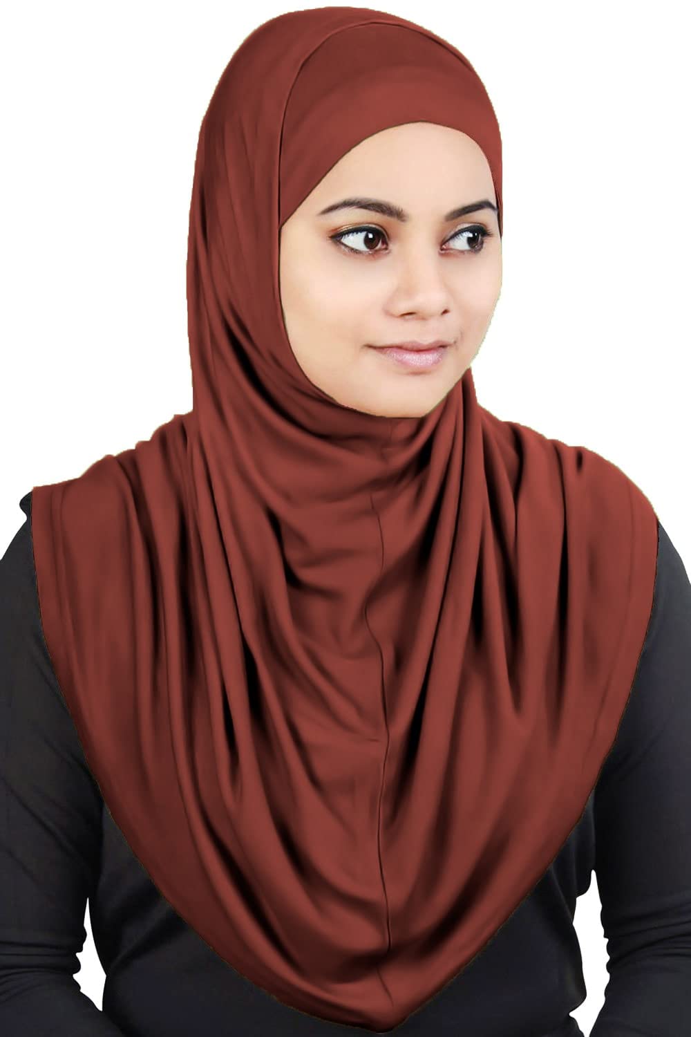 MyBatua Women's 2-Piece Al-Amira Hijab with Under Scarf/Cap/Bonnet in Soft Viscose Jersey, Ready to Wear HJ-129 (Rust Red)