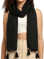 GALE GIRLS Cotton Mulmul Scarf|Scarf for Women|Mulmul Stole|Soft Beach Wrap|Tassel Design|Easily fits 180 * 50cm|Black