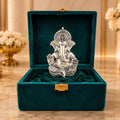 Gold Art India Lord Ganesha 999 Silver Plated Idol | Antique Matte Finish | Premium Velvet Gift Box | Ganesh Murti for Car Dashboard, Home Temple, Office Desk | Luxury Spiritual Gift for Housewarming