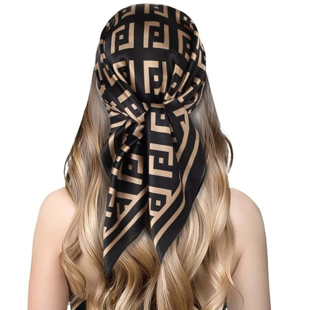 Flavizo Silk Satin Scarf for Women Stylish - Fashion Bandanas, Head Wrap Shawl Square Neck Hijab, Lightweight Hair Scarves for Office Travel Wear - Brown