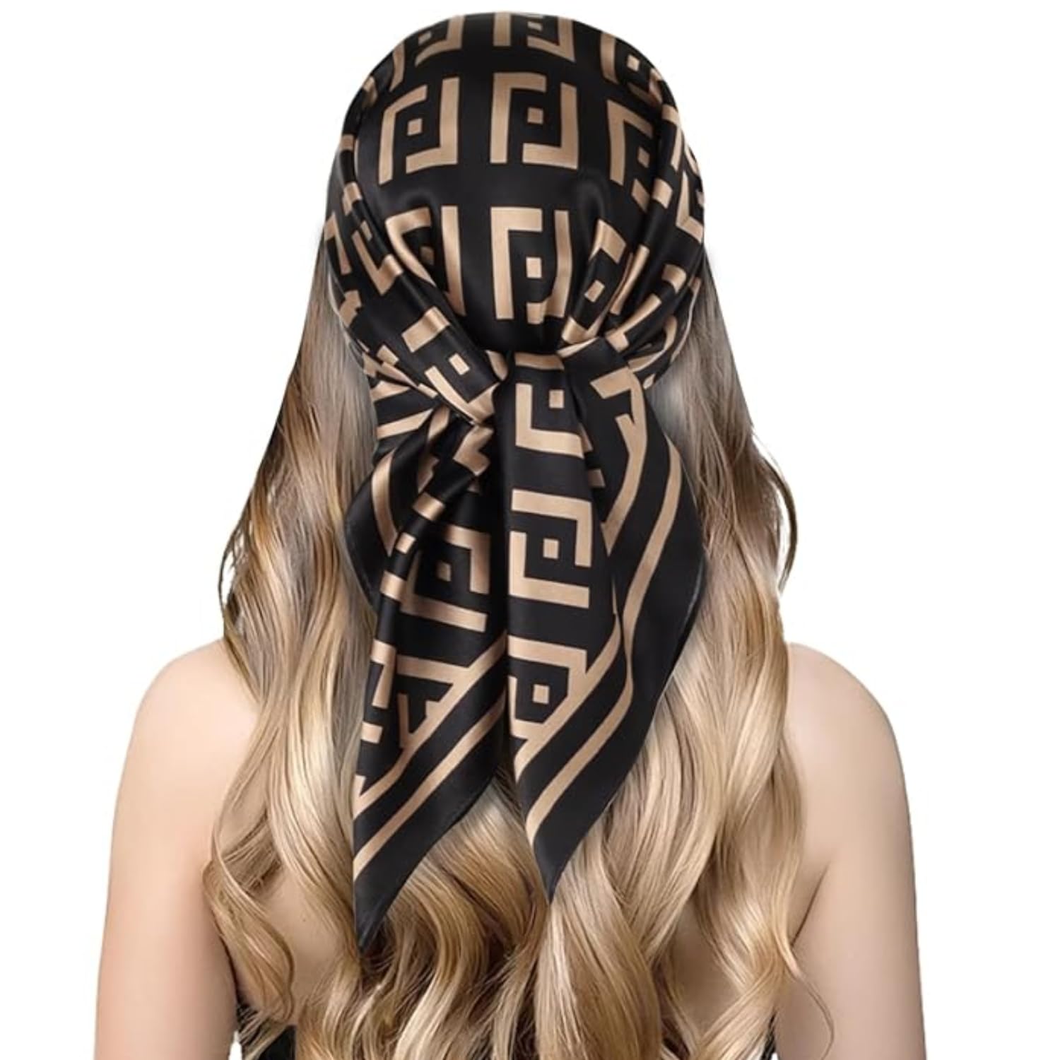 Flavizo Silk Satin Scarf for Women Stylish - Fashion Bandanas, Head Wrap Shawl Square Neck Hijab, Lightweight Hair Scarves for Office Travel Wear - Brown