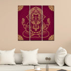 VIBECRAFTS Shree Ganesh Ji 3 Pieces Canvas Wall Painting Fitted With Wooden Frame For Home | Office | Living Room | Gifts (PTVC3Pcs1_9561)