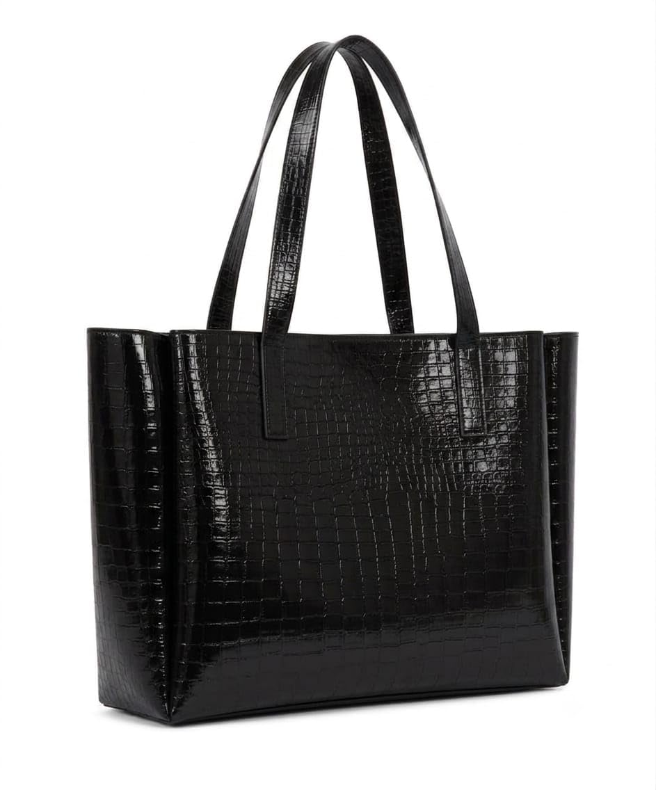 CRAFTSMAN HAVEN Spacious Tote Bag For Womens Handbag Ladies Purses, With Zip Closure Shining Synthetic Leather | Spacious (black)