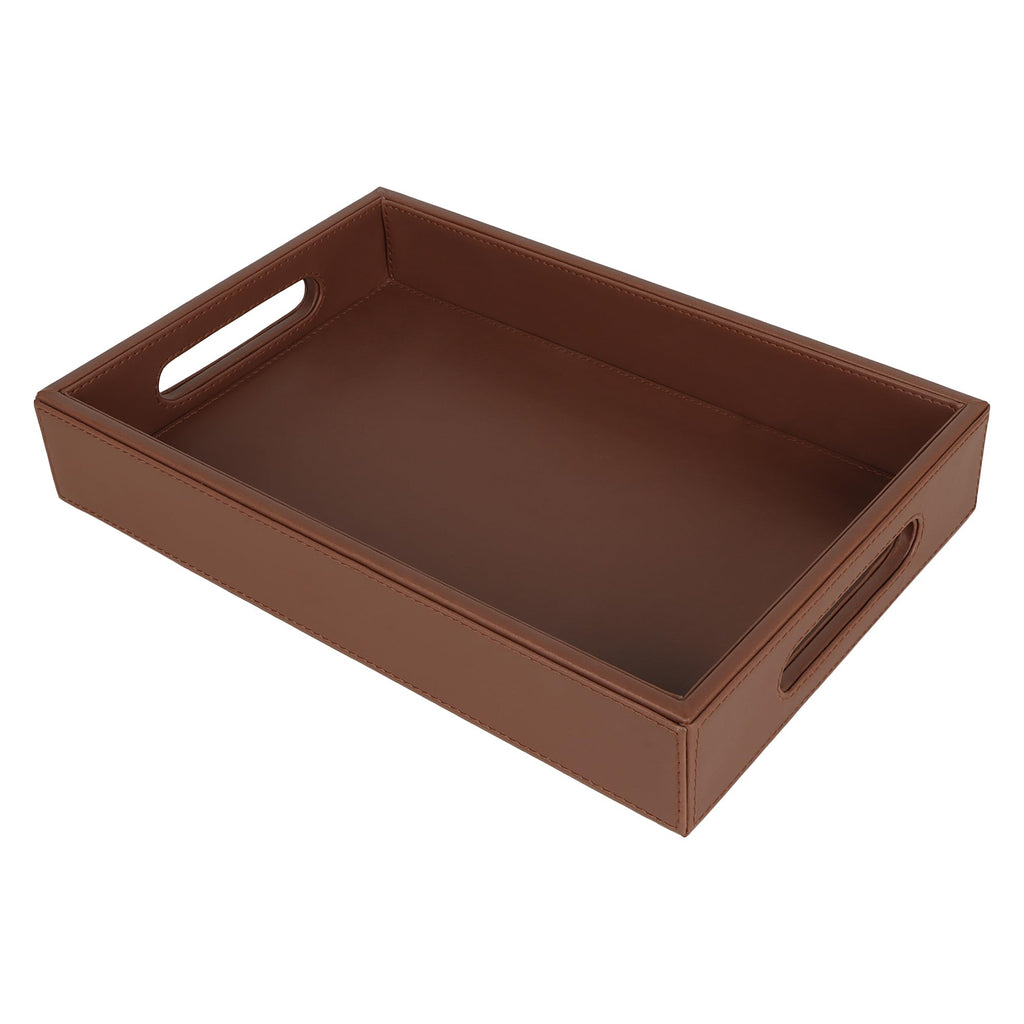 V-CUBE DESIGNS Premium Vegan Leather Rectangular Tray for Serving – 12 X 8 Inch - Stylish & Modern Decorative Serving Trays for Kitchen, Dining Room, Coffee Tea Table & Home Décor – MDF Core (Tan