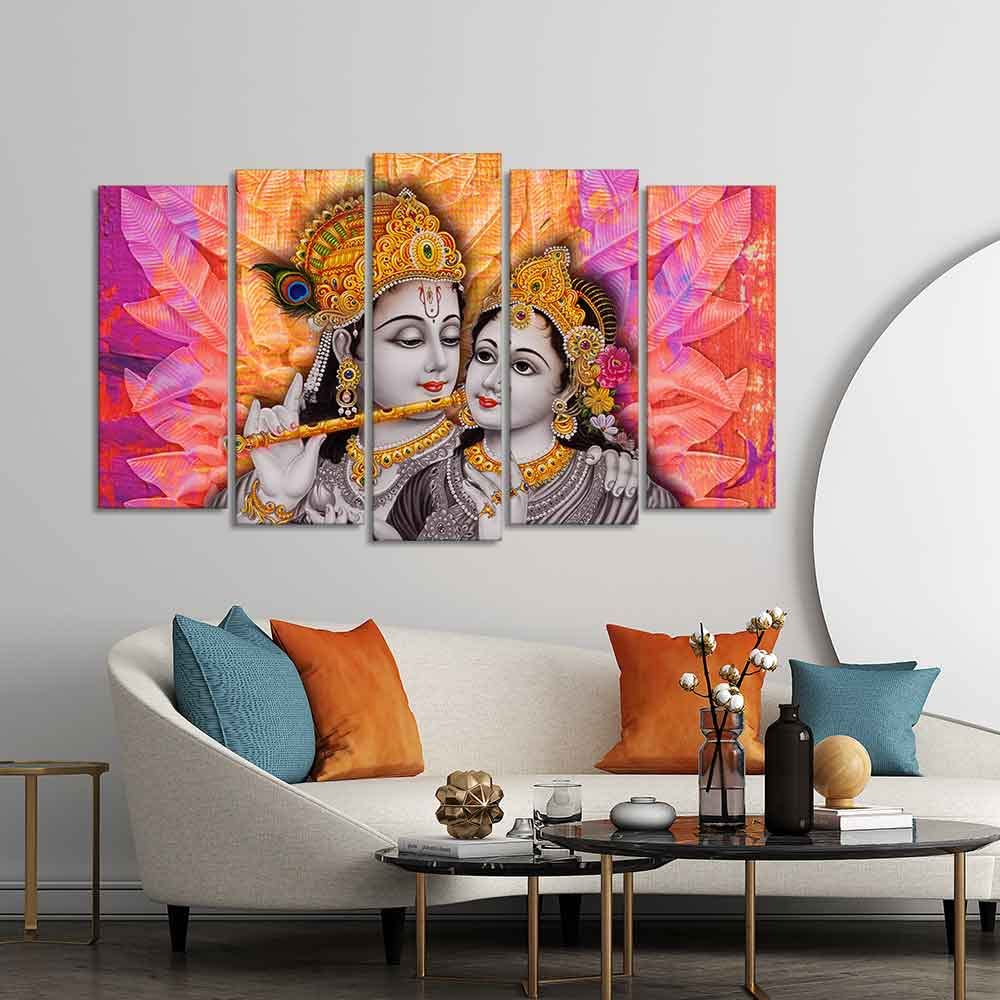 VIBECRAFTS Colorful Wall Painting of Radha Krishna Set of Five For Home|Office|Living Room|Gift (PTVC5Pcs2_6551)