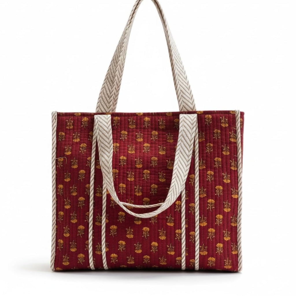 PShomes Large Cotton Tote Bag 18x18 Inches – 100% Cotton Shoulder Bag with Inner Pocket | Reusable Eco-Friendly Carry Bag for Laptop, Shopping, Travel & Daily Use (RedBlock)