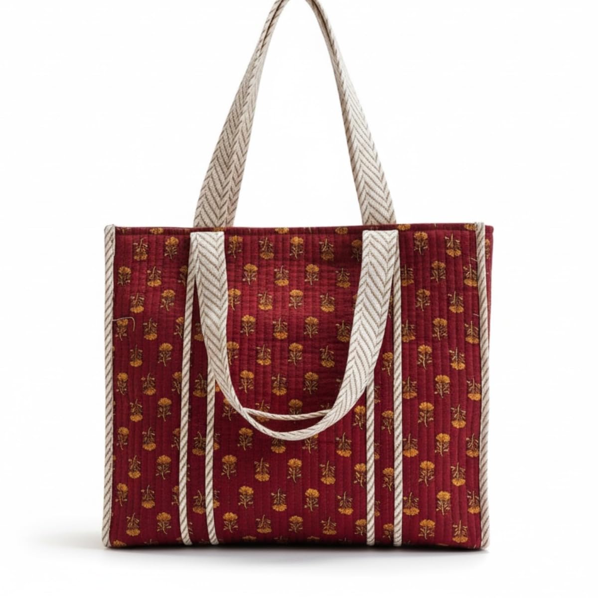 PShomes Large Cotton Tote Bag 18x18 Inches – 100% Cotton Shoulder Bag with Inner Pocket | Reusable Eco-Friendly Carry Bag for Laptop, Shopping, Travel & Daily Use (RedBlock)
