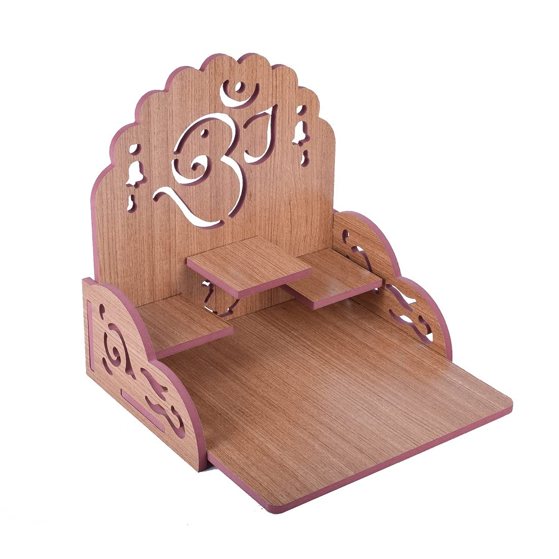 Lakhaji Wooden Wall Mounted Hanging Puja Temple Wood God Stand for Pooja Room (Gold 2)