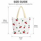 BROGBUS Cherry Print Canvas Tote Bag for Women, Cute Cotton Shoulder Handbag with Magnetic Button Closure, Reusable Shopping Bag for College, Office, Travel & Daily Use (31 x 25 cm, White)