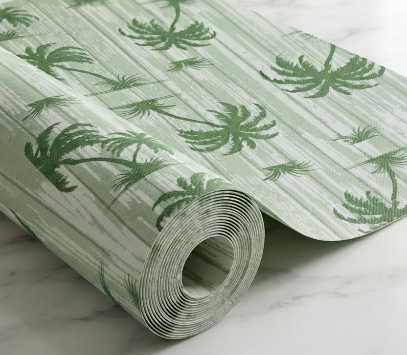 Dribble (60cm X 500cm) Eva Shelf Liner Mat Roll, Non Slip Drawer & Cabinet Liner for Kitchen, Waterproof Oilproof Washable Fridge Mat, Anti Skid Multipurpose Mat (Palm Paradise Green) Kafalo