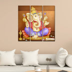 VIBECRAFTS 3 Pieces Beautiful Ganesha Canvas Wall Painting Fitted With Wooden Frame For Home | Office | Living Room | Gifts (PTVC3Pcs1_9565)