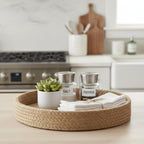 BOBBINY Decorative Round Rope Tray for Decor - Rope Tray for Kitchen Dining Room Table - The Perfect Small Candle Serving Tray for Coffee Table and Home Decor (Brown, 10x10 Inch (Pack of 1))