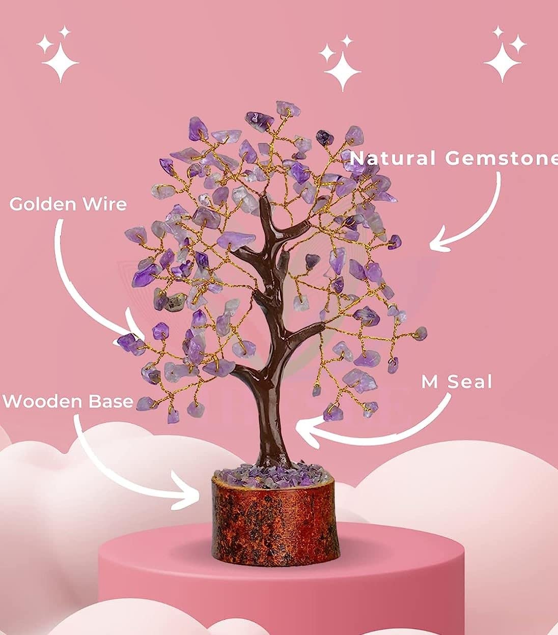 DVISHA Amethyst Feng Shui Money Tree Healing Crystals - Chakra Tree of Life - Amethyst Crystal Tree - Gemstone Tree Crystal Decor - Spiritual Gifts - Crystal Gift