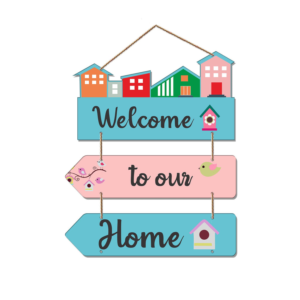 Artvibes Welcome Quote Decorative Wall Art MDF Wooden Wall Hanger for Living Room | Bedroom | Home Decor | Gifts | Wood Decoration Items | Artworks Hangings Ornaments (WH_5801N), Set of 3