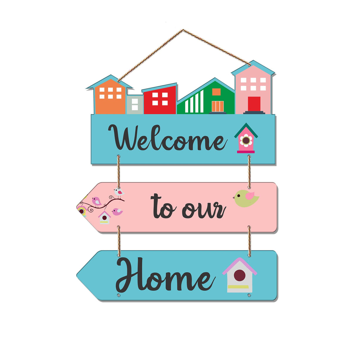 Artvibes Welcome Quote Decorative Wall Art MDF Wooden Wall Hanger for Living Room | Bedroom | Home Decor | Gifts | Wood Decoration Items | Artworks Hangings Ornaments (WH_5801N), Set of 3