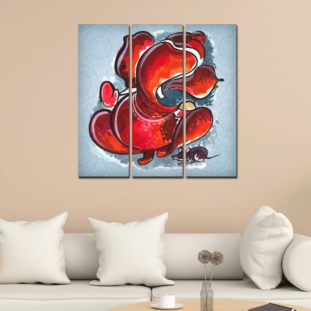VIBECRAFTS 3 Pieces Abstract Ganesh Ji Art Canvas Wall Painting Fitted With Wooden Frame For Home | Office | Living Room | Gifts (PTVC3Pcs1_9572)