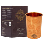 INDIAN ART VILLA Pure Copper Plain Glass with Magical Floral Design, Drinking Serving Water, Yoga Ayurveda, Volume-300 ml, Pack of 4