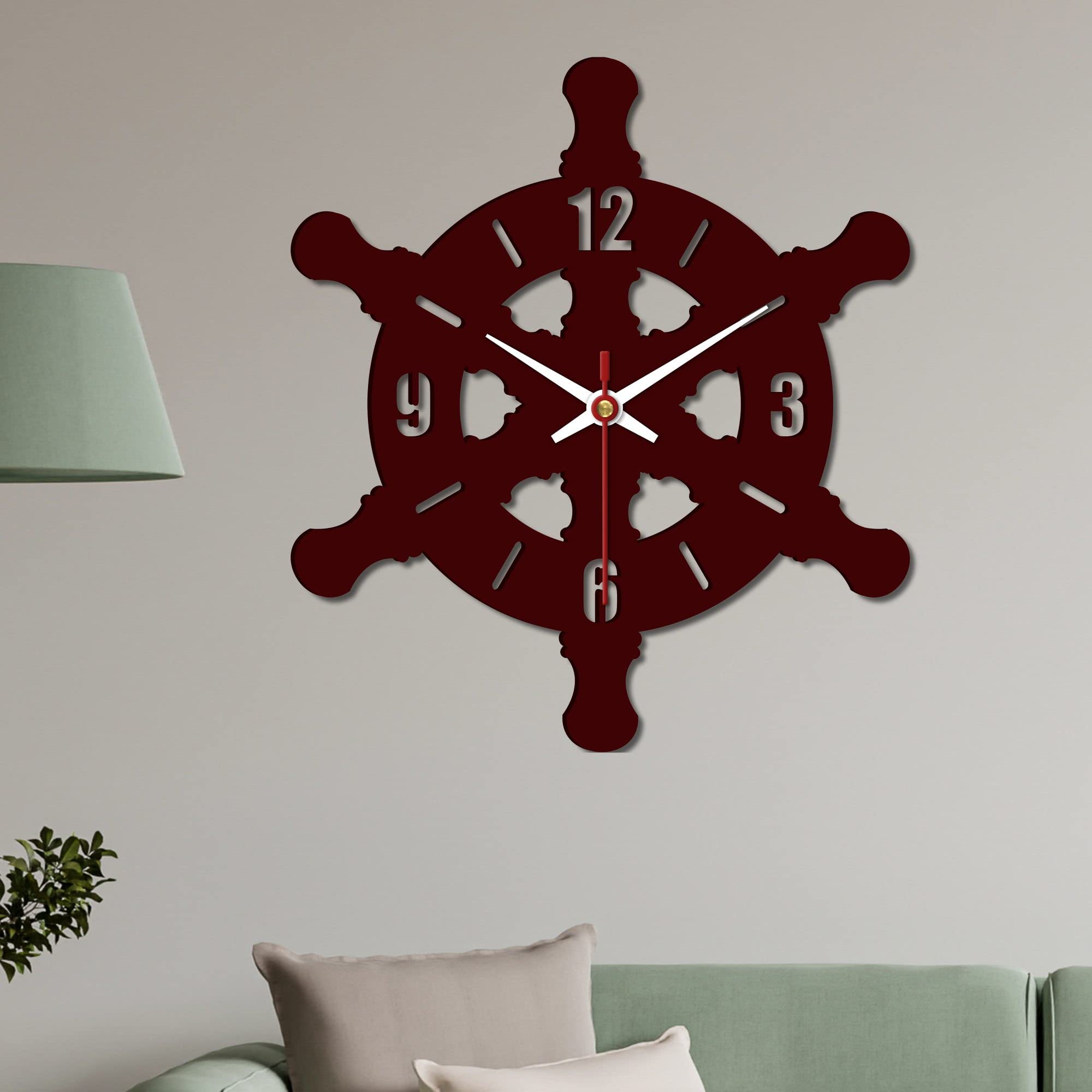 VIBECRAFTS Ship Wheel Shape Wooden Wall Clock for Home Decor | Office | Livingroom| Bedroom | Cafes | Gifts (WWCVC1Pcs_10002)