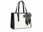 Pavilonn Women Handbag PU Leather Tote Purse Stylish Shoulder Office Bag Black Structured Croco Pattern Ladies Fashion Shopping Handbag Daily Use College Gift (BLACK AND WHITE)