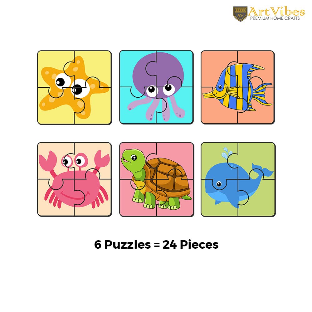 Artvibes Sea Animals Jigsaw Puzzle Games for Children & Kids | Jigsaw Puzzles for Kids Age 2-5 | 4 Pieces Puzzles | Toddler's Wooden Puzzle (PZ_507N), Set of 6