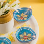 ATRANGI STUDIO Starflower Blue Pottery Diya - Set of 10 | Handcrafted Decorative Oil Lamps | Colourful diyas for Puja Rituals, Festive Decoration | Perfect for Rangoli, Traditional Lighting (Blue)