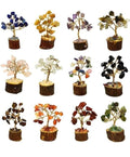 Fastel® Handcrafted Authentic Gemstone Tree Set of 12 Mini Natural Multi Crystal Tree for Reiki Healing Good Luck, Home Office Decor Gift with Golden Wire and 15 Beads Size (Small Size)