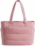 Tressential Puffer Tote Bag for Women, Lightweight, 20L Capacity with 15.6 inch Laptop Compartment, Side Pockets, Office, College and Travel (Pink)