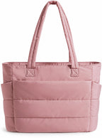 Tressential Puffer Tote Bag for Women, Lightweight, 20L Capacity with 15.6 inch Laptop Compartment, Side Pockets, Office, College and Travel (Pink)