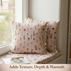 STITCHNEST 'Little Meadow Series' Tassled Cushion Cover | Set of 2 | Floral Cushion Cover 24 inch x 24 inch