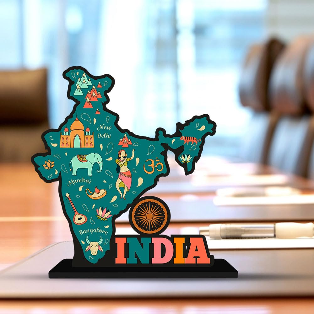 Artvibes Wooden Idols and Fantasy Figurine India Map Designer Table Decor for Office Desk|Home Decoration|Living Room|Bedroom|Modern Art Wood Showpieces Decorative Gifting Item(Sp_1104)